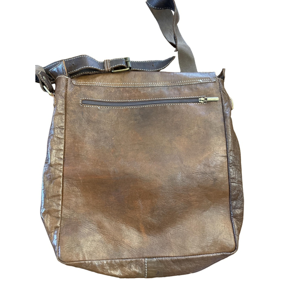 Men's Unbranded Brown Leather Messenger Bag One Size - Picture 2 of 5